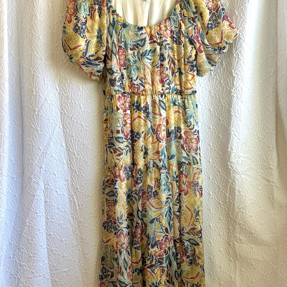 Yellow Floral Spring Easter Dress Puff Sleeves Chiffon